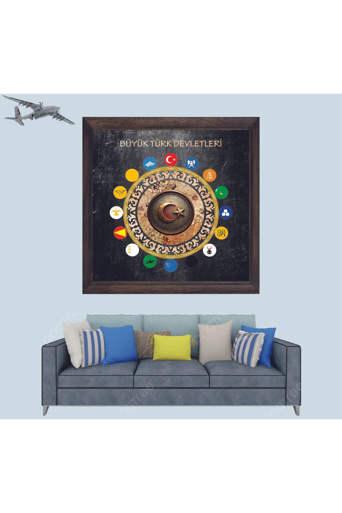 Lioncraft 17 Büyük Türk Devletleri Arması, Özel Tasarım Çerçeveli Duvar Tablosu 30x45 cm