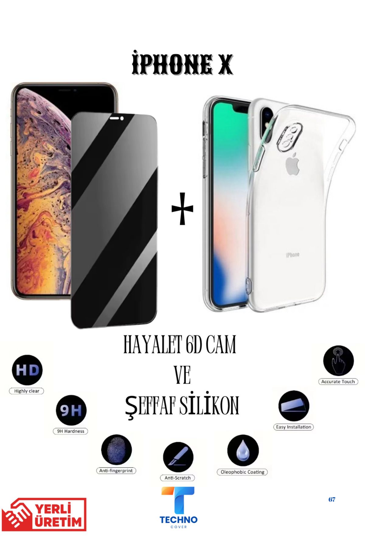 foxpower İphone X Hayalet Ekran Koruyucu ve Şeffaf Kılıf 2li Avantajlı Paket