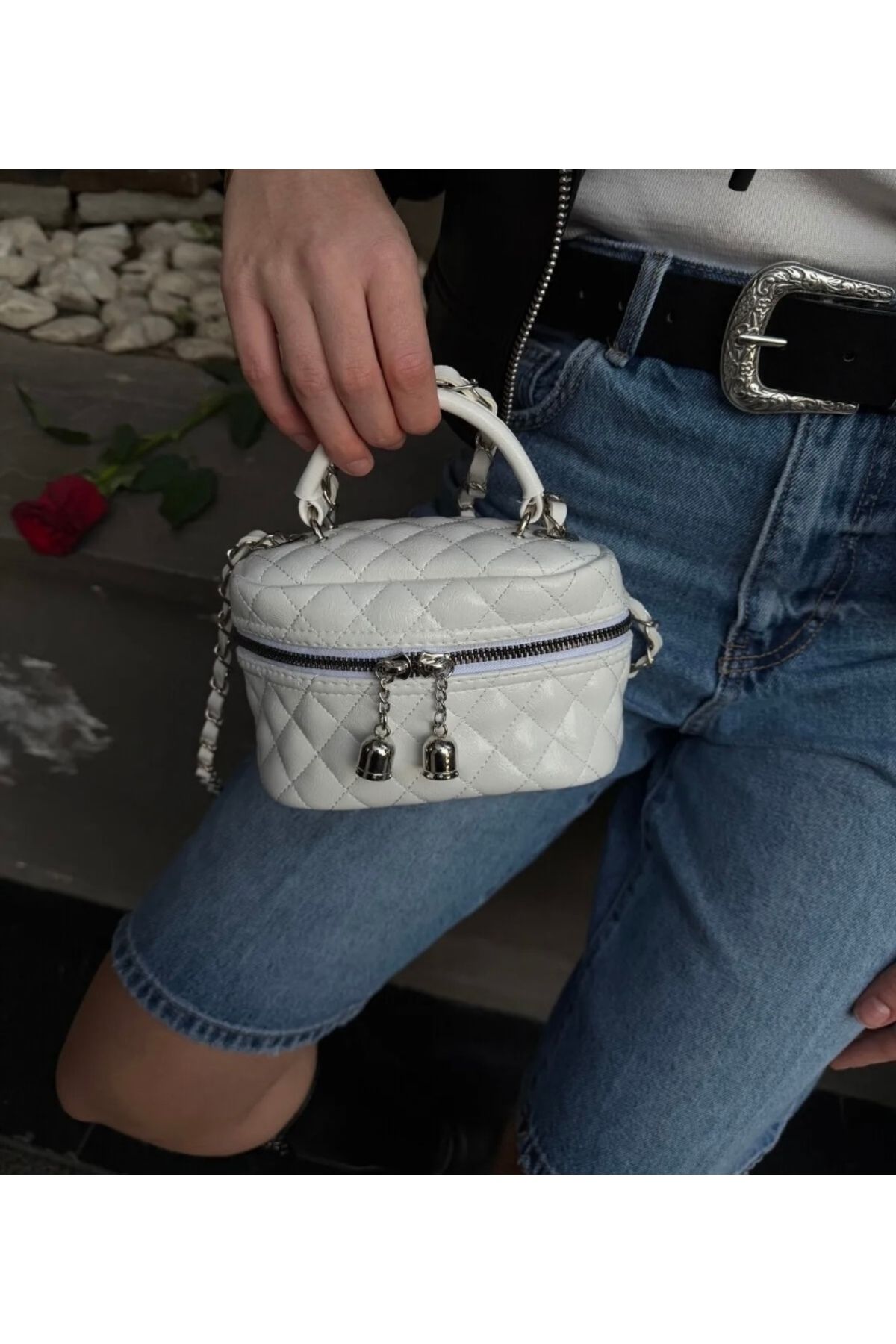 Liza Parlak mini kutu zincir askılı el ve omuz Çantası