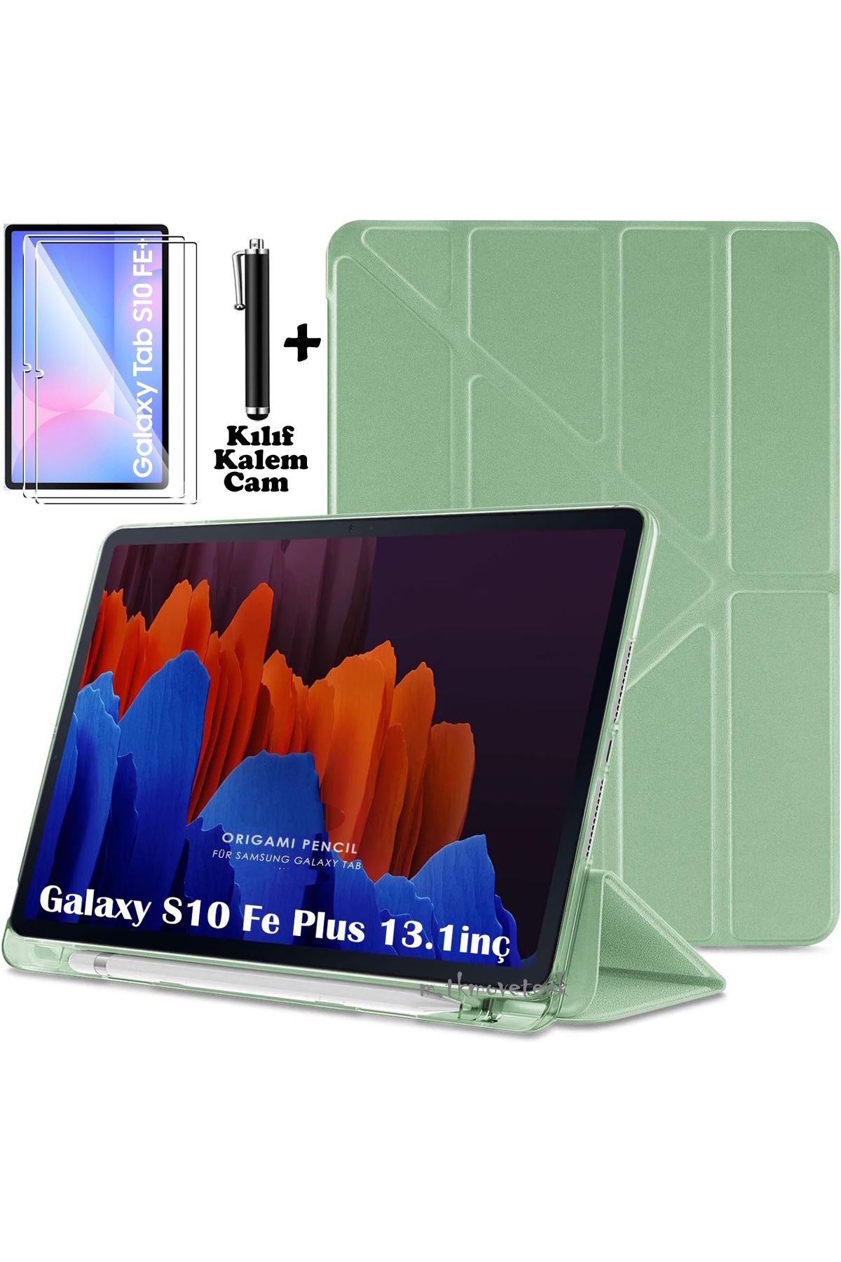 m.tk moveteck Samsung Galaxy Tab S10 Fe Plus 13.1 inç Kılıf Kalem Bölmeli Katlanır Yumuşak Silikon + Kalem+Cam Set