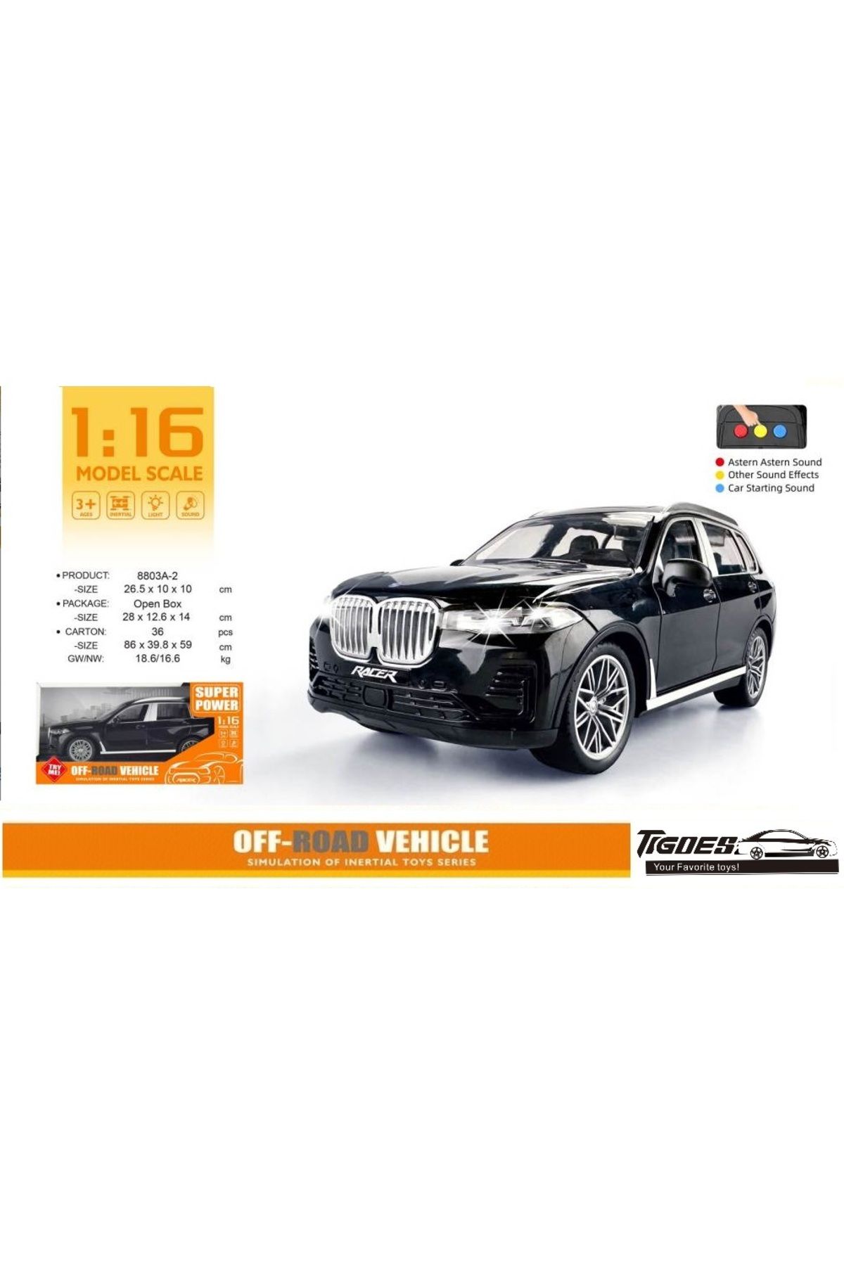 Online 1:16 Ölçek 25 Cm Sesli Işıklı Sürtmeli Jeep Jip Araba Siyah Renk