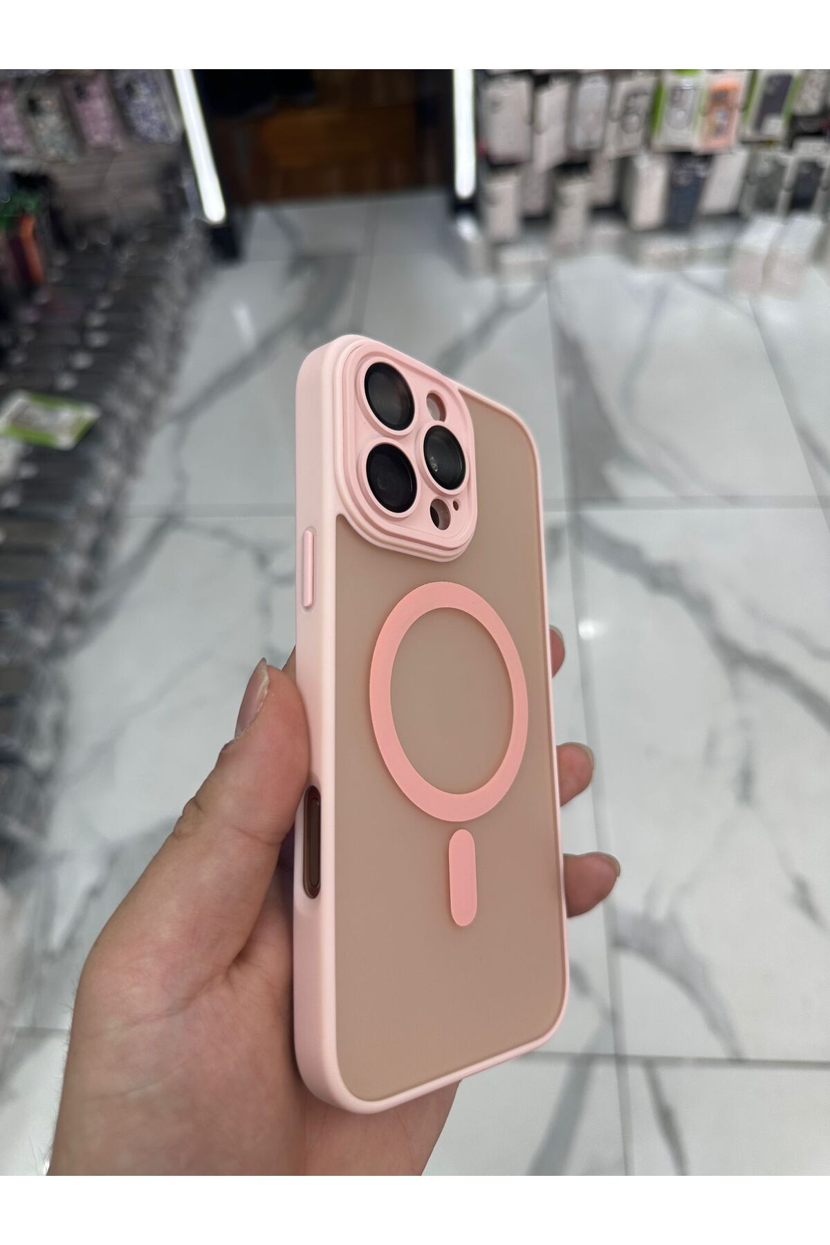 Bilişim Akademi iPhone 14 Pro Max Magsafe Uyumlu Kılıf Kamera Lens Korumalı Magsafe Mat Kılıf - Pembe