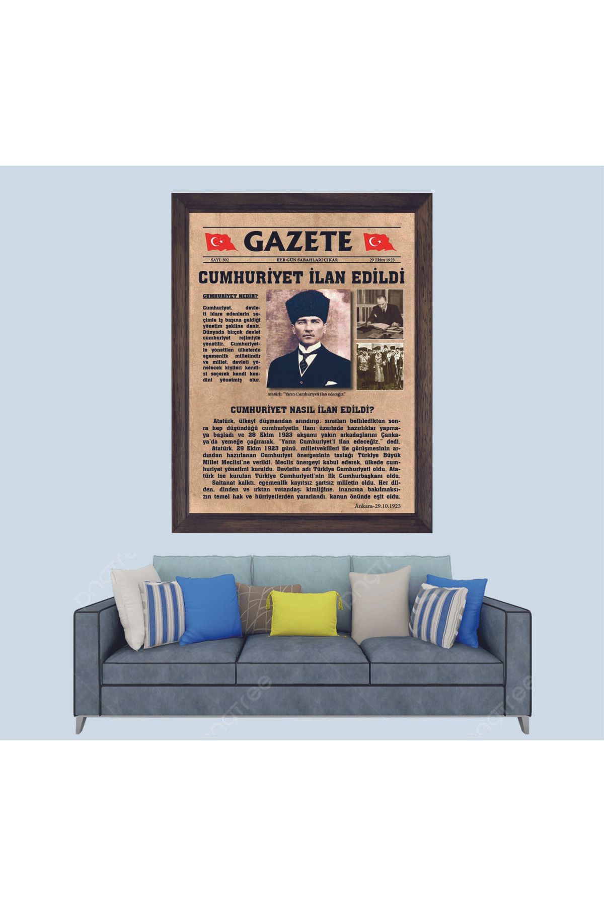 Lioncraft Atatürk, Cumhuriyetin İlanı Gazetesi Çerçeveli Duvar Tablosu 20x30 cm