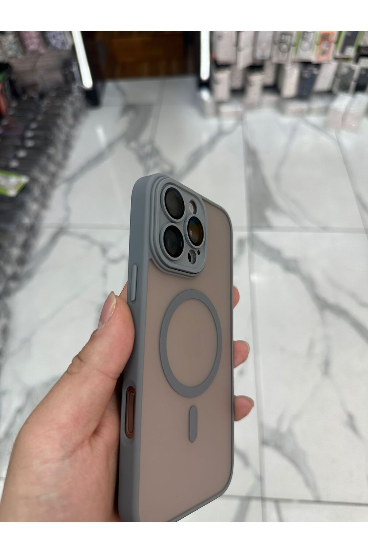 HappyCase iPhone 14 Pro Max Magsafe Uyumlu Kılıf Kamera Lens Korumalı Magsafe Mat Kılıf - Gri
