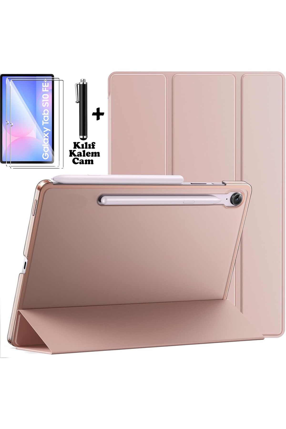 m.tk moveteck Samsung Galaxy S10 Fe Plus 13.1 inç Kılıf Smart Akıllı Uyku Modlu 360 Kapak+Ekran Koruyucu Cam+Kalem