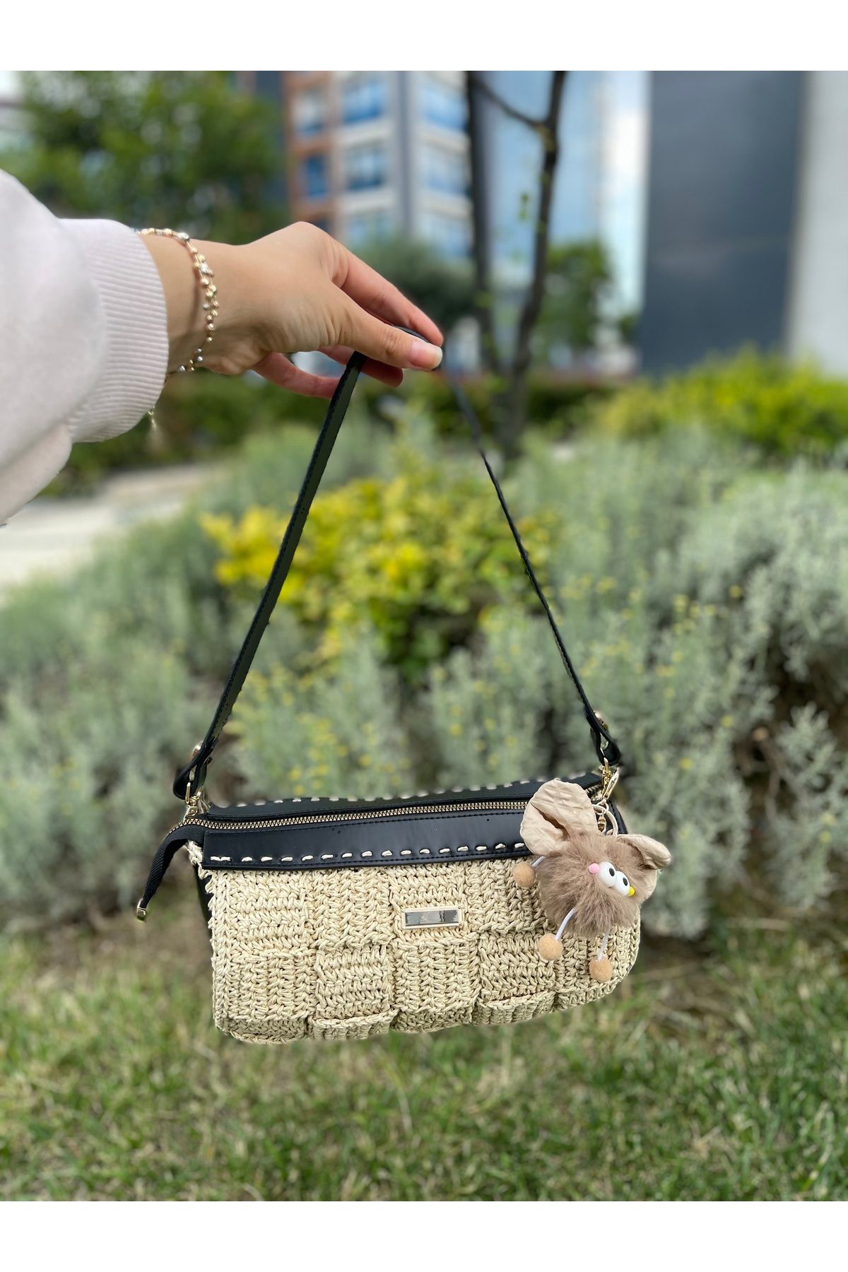 Matmazel Bags Deri detaylı silindir omuz çantası siyah