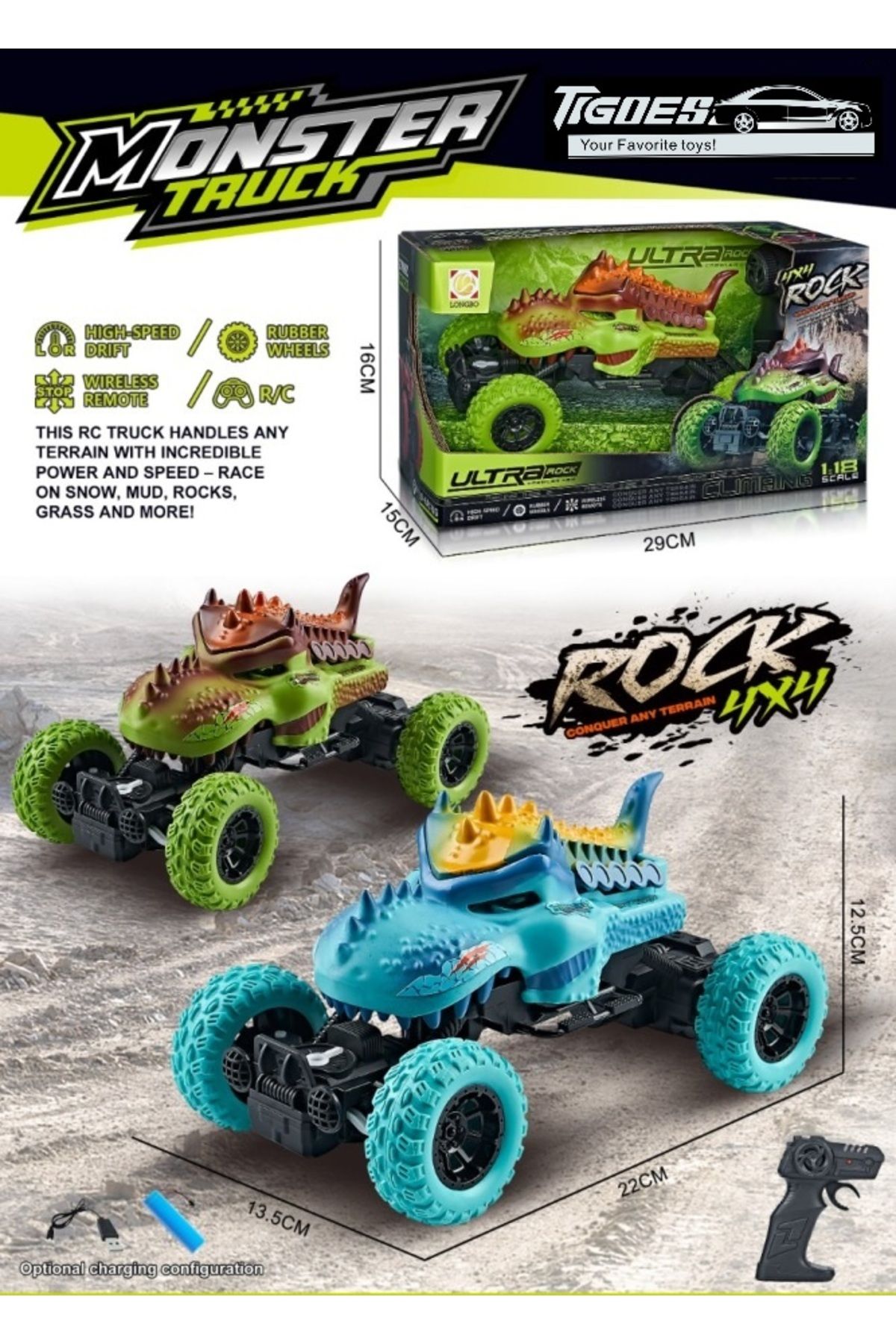 Online Uzaktan Kumandalı 4x4 Rock Crawler Monster Şarjlı Araba 20 Cm