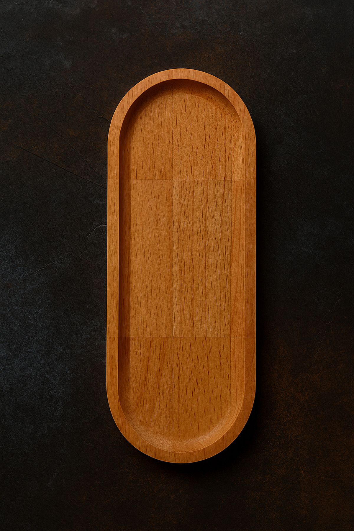 HOM Doğal Ahşap Oval Sunum Tabağı | 25x10 cm | Kahve Yanı Tepsi | Masif Ahşap