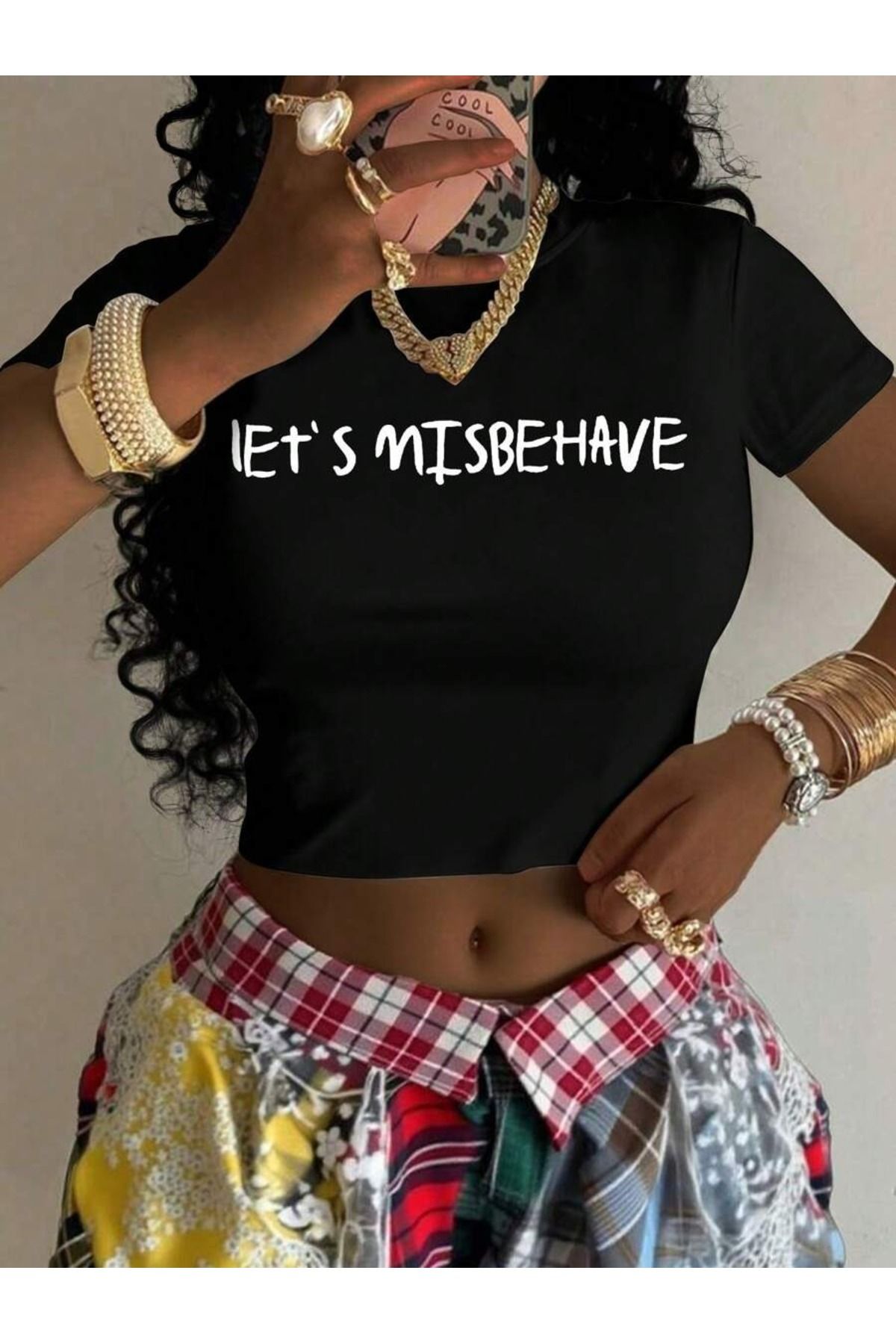OVER HEAD Kadın Let's Misbehave Baskılı Baby Tee Crop T-shirt