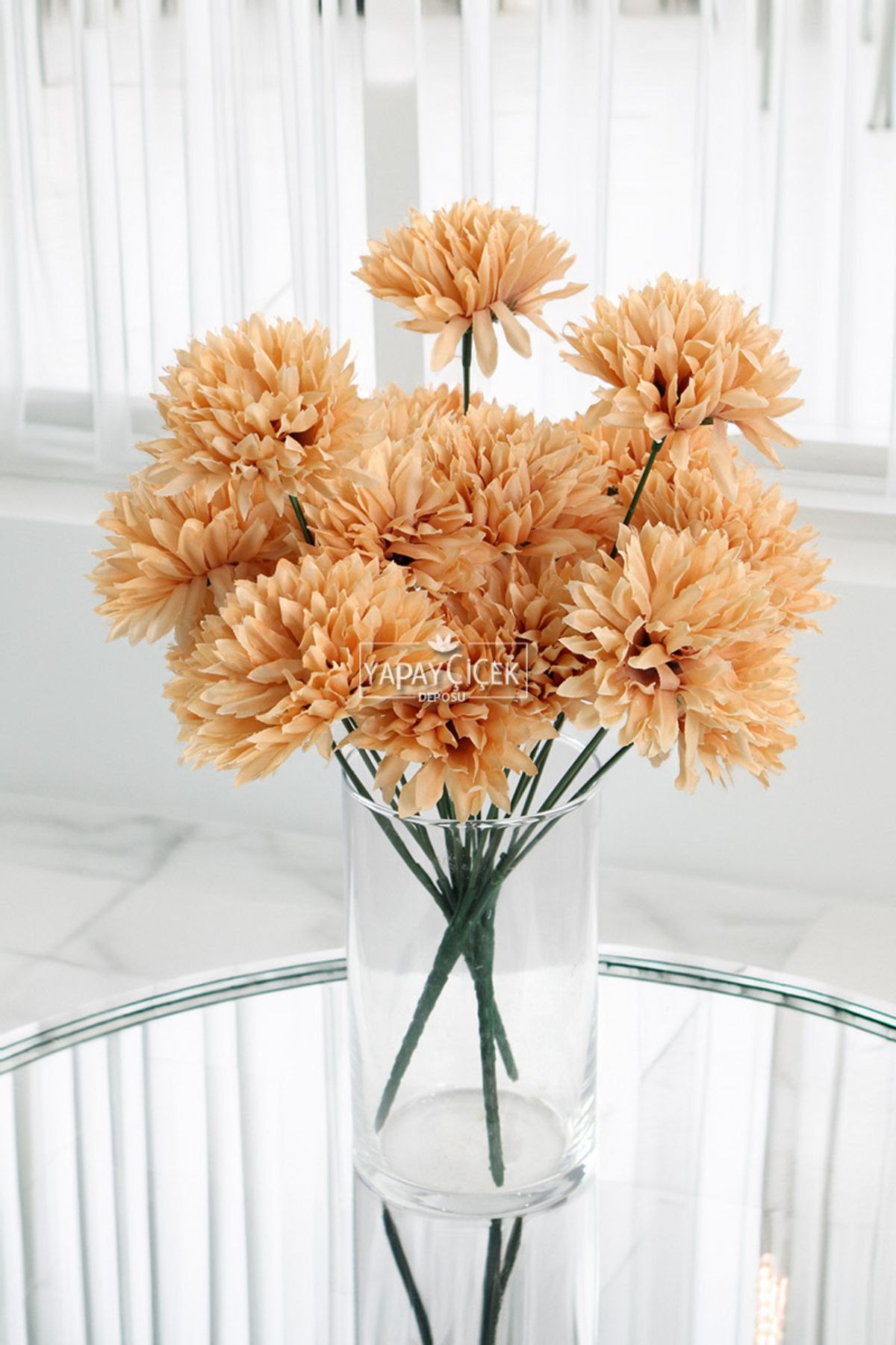 Yapay Çiçek Deposu Yapay 7 Dallı Eko Pinnata Çiçeği 30 cm Açık Kahve