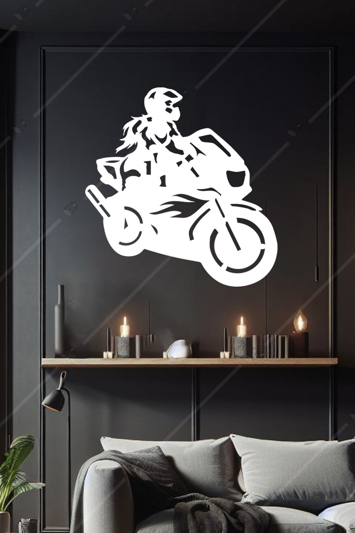 Emach Dizayn Motorcu Kız Ahşap Duvar Dekorasyonu