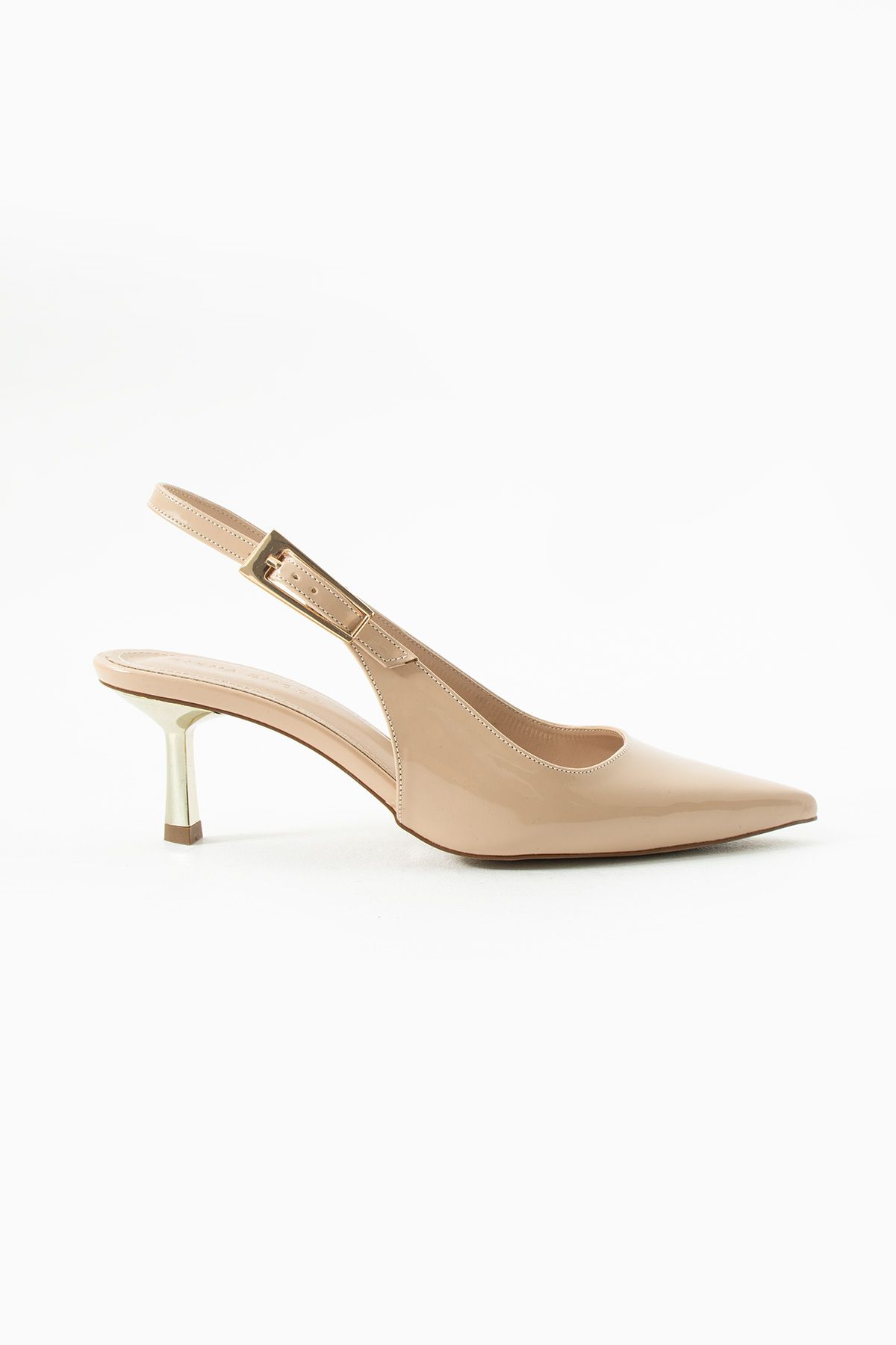 Siena Shoes Gaia Kadın Ökçe Detaylı Kısa Topuklu Ayakkabı Bej Rugan