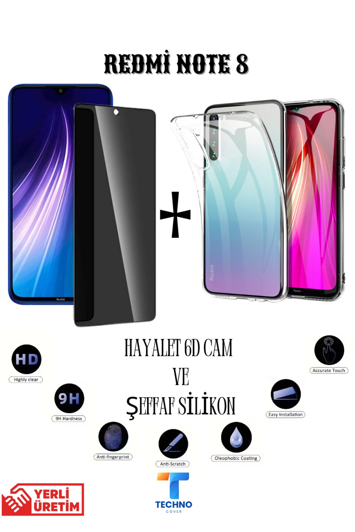 foxpower Redmi Note8 Hayalet Ekran Koruyucu ve Şeffaf Kılıf 2li Avantajlı Paket