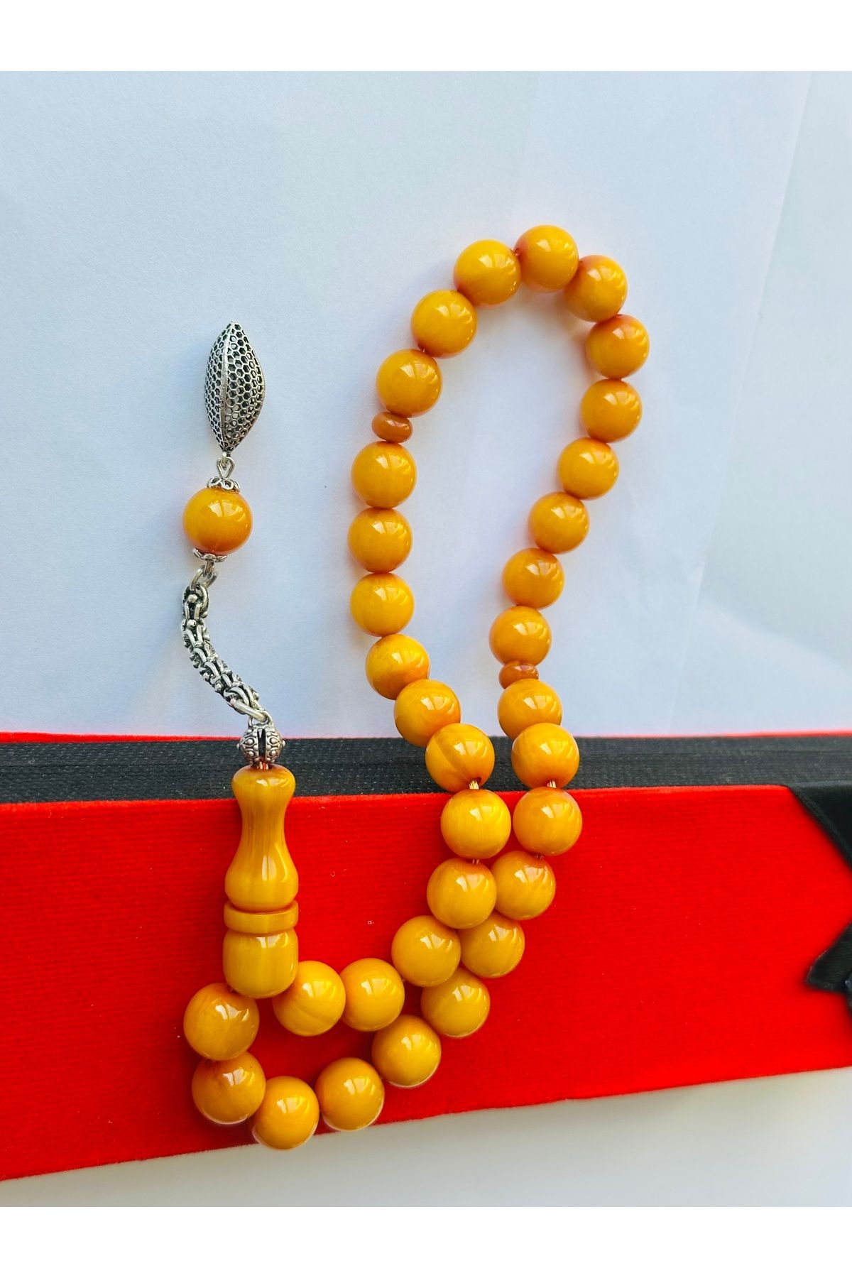 Kehribar 925 Ayar Gümüş Püsküllü Sıkma Kehribar Tesbih