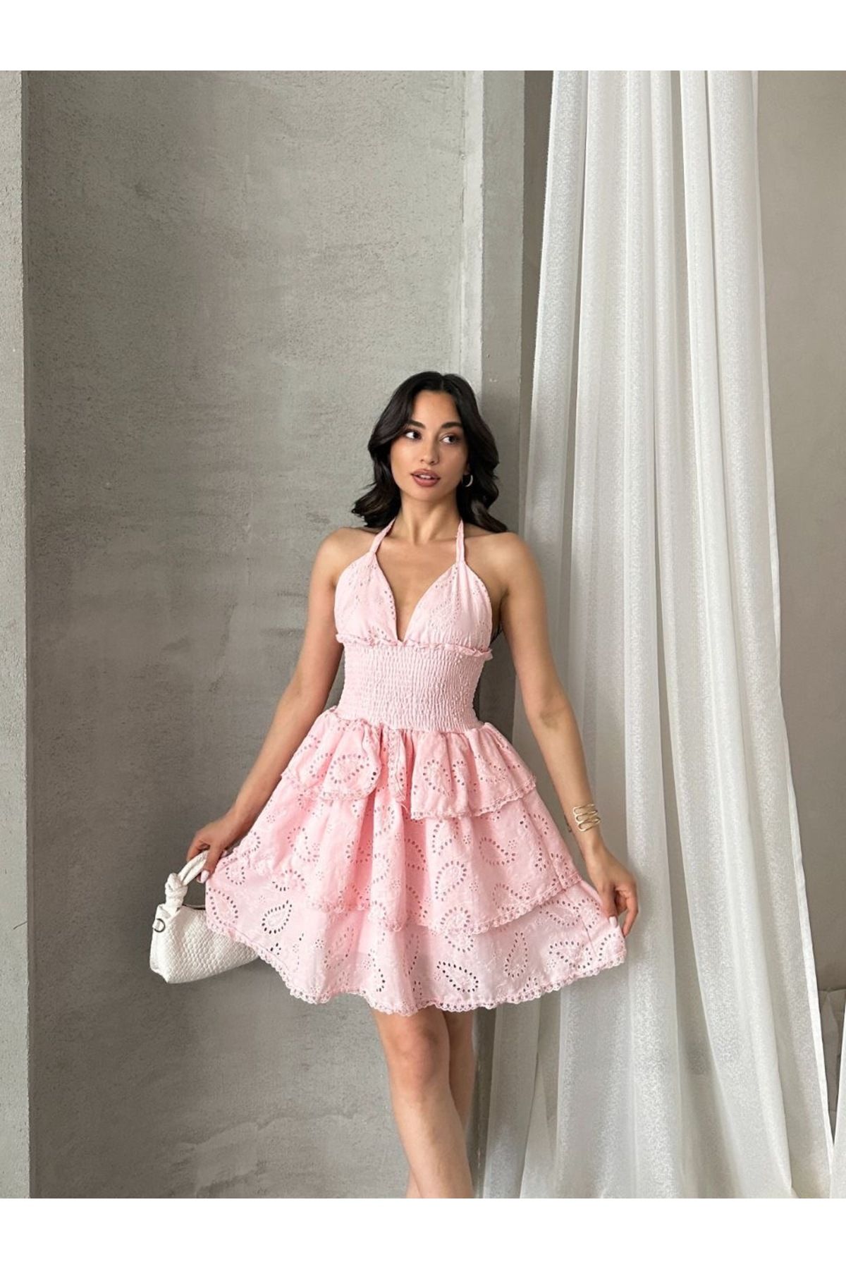 Ekim Store Fisto Dantelli Askılı Degaje Yaka Elbise