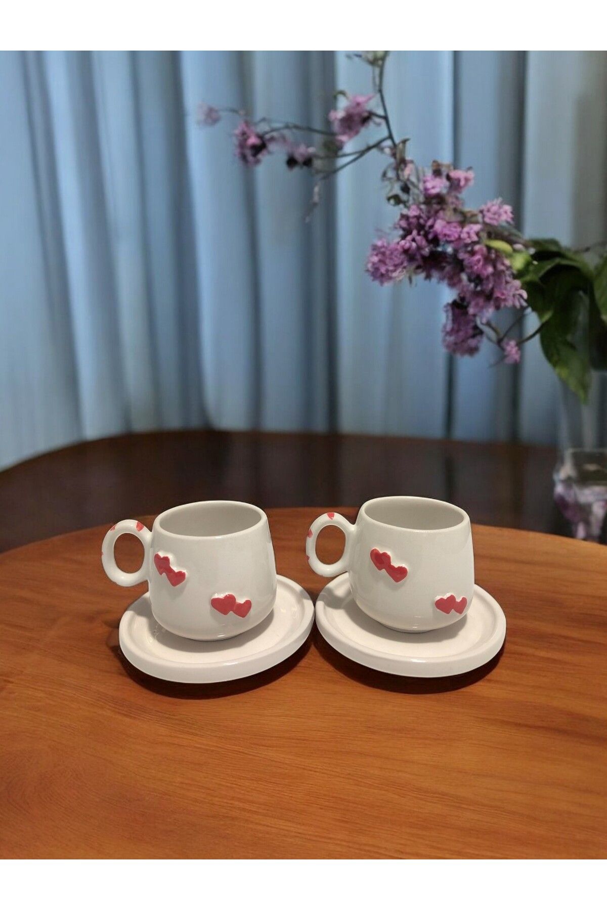 Home K2 Adet El Yapımı Kalpli Seramik Fincan Bardak | Kalpli Tasarım | Kahve Fincanı