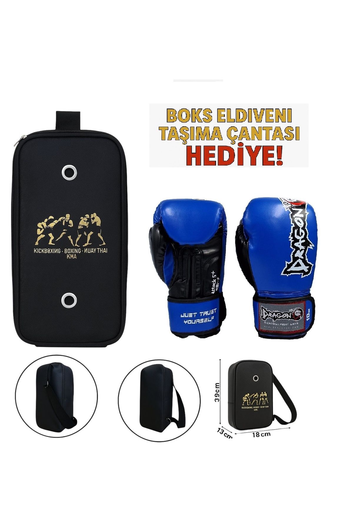 Dragondo Attack 5 + Boks Eldiveni Kick Boks Muay Thai Eldiveni ve Eldiven Taşıma Çantalı