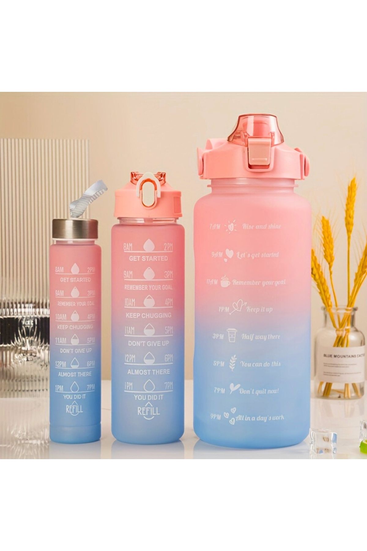Store Motivasyon Suluk 3lü set Pembe Mavi Motivasyon Matara Set 3'lü