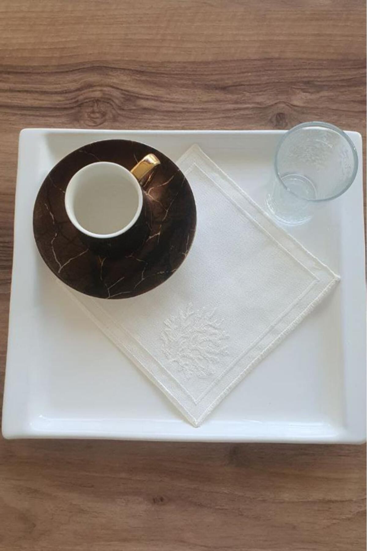 Çeyiz Diyarı Kar Tanesi Nakışlı Kare Bardak Altlığı Seti 6 Lı Krem