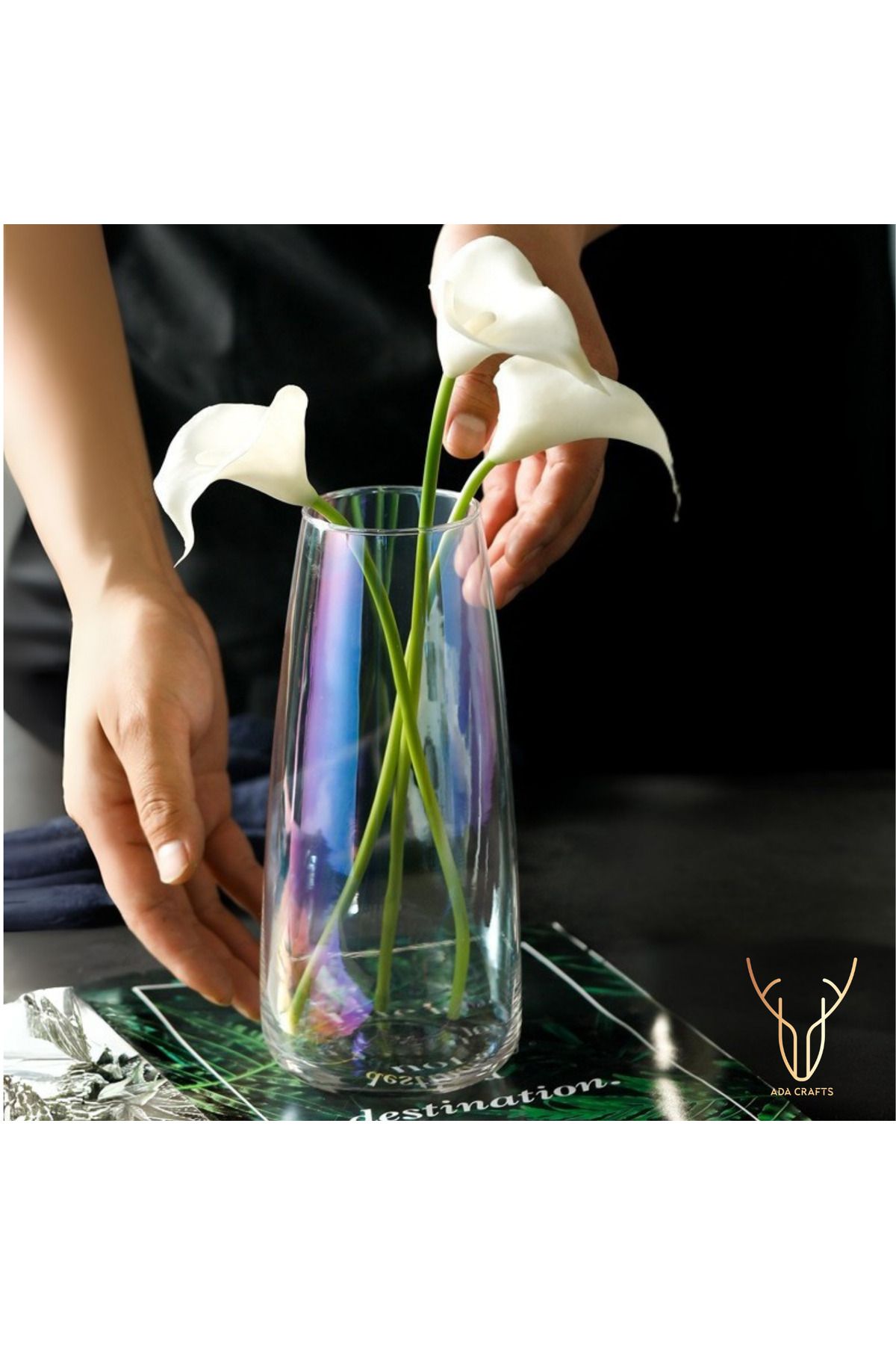 Ada Crafts SIMPLE PAMPAS DALGALI MAVİ CAM VAZO