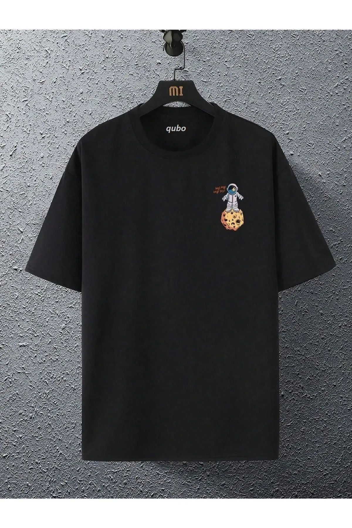Hunors Sportswear & Company Unisex Kadın/Erkek Oversize Baskılı Pamuklu Bisiklet Yaka Kısa Kollu SİYAH T-shirt
