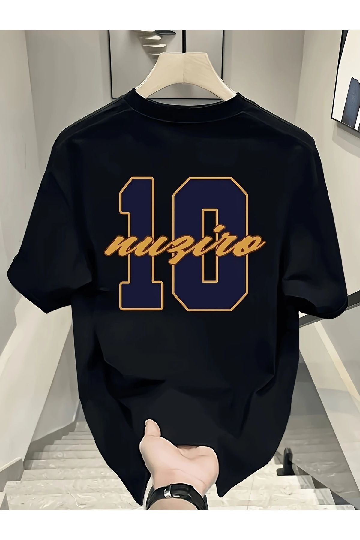Hunors Sportswear & Company Unisex Kadın/Erkek Oversize Baskılı Pamuklu Bisiklet Yaka Kısa Kollu SİYAH T-shirt