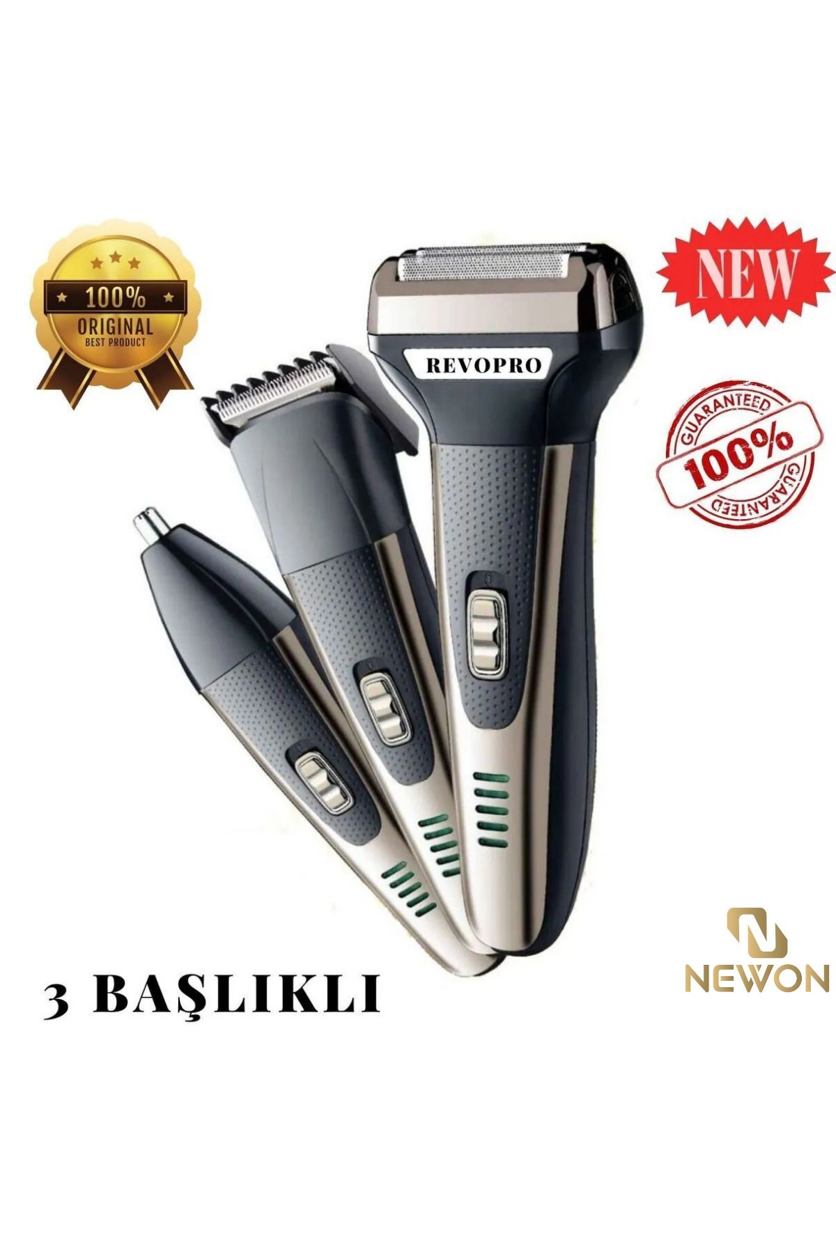 Newon 3 Başlıklı Özel Seri Titanyum Pro Edition Saç Sakal Burun Kılı Alma Tıraş Makinesi