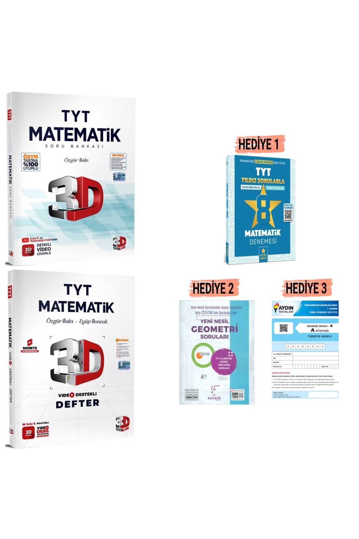 3D Yayınları Tyt Matematik Video Defter ve Tyt Matematik Soru Bankası bol hediyeli 2025-2026