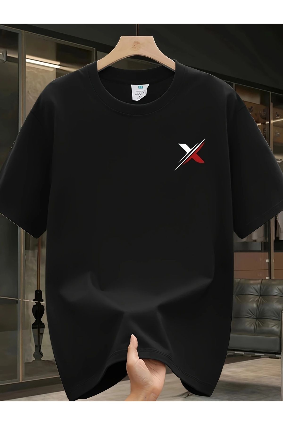Hunors Sportswear & Company Unisex Kadın/Erkek Oversize Baskılı Pamuklu Bisiklet Yaka Kısa Kollu SİYAH T-shirt