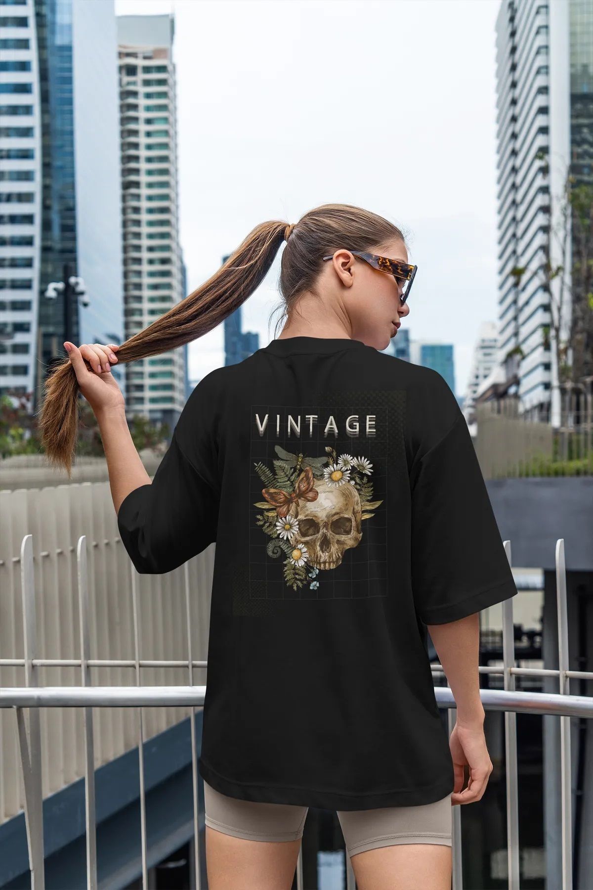 Hunors Sportswear & Company Unisex Kadın/Erkek Oversize Baskılı Pamuklu Bisiklet Yaka Kısa Kollu T-shirt