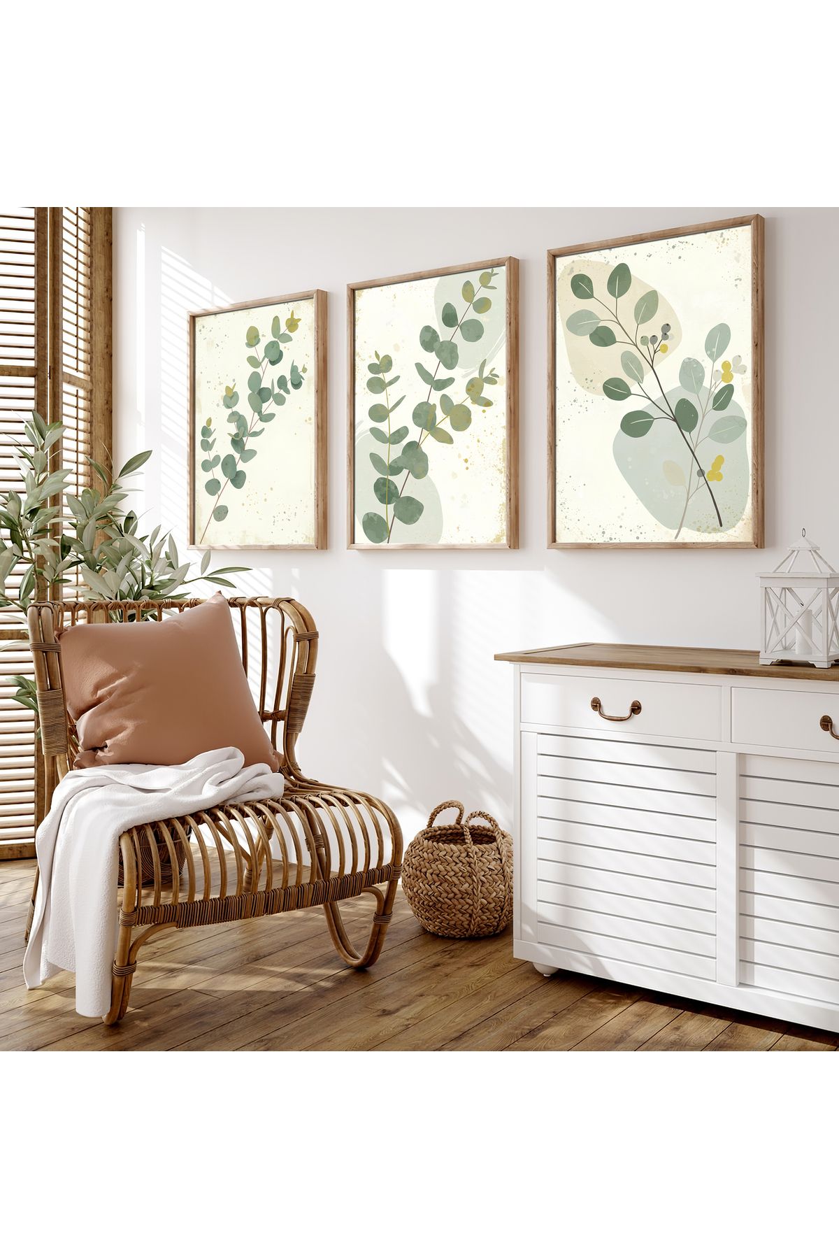sames decoration Okaliptus ağacı - Sanatsal minimalist tasarım - Üçlü tablo