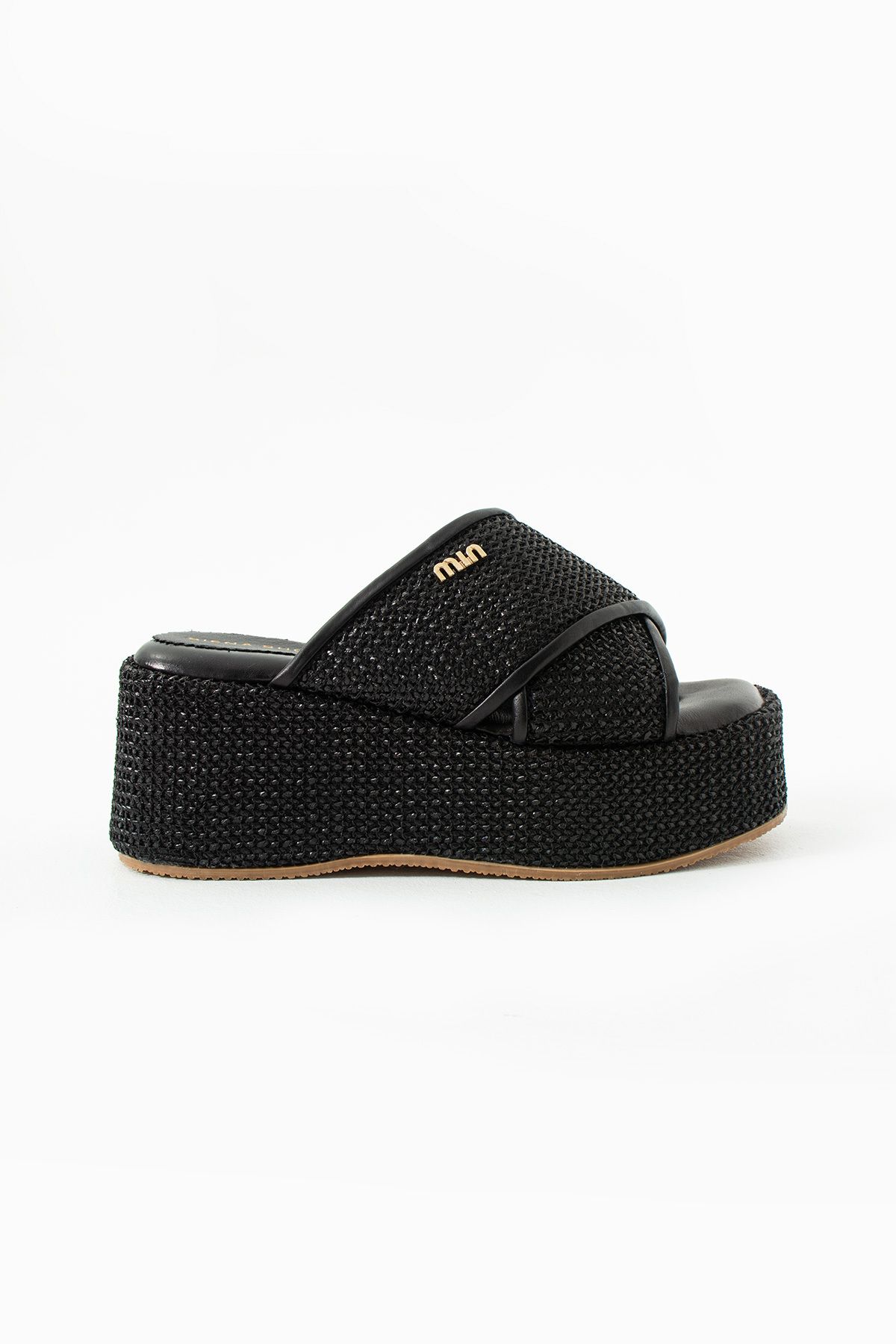 Siena Shoes Avoria Kadın Hakiki Deri Hasır Detaylı Terlik Siyah Hasır