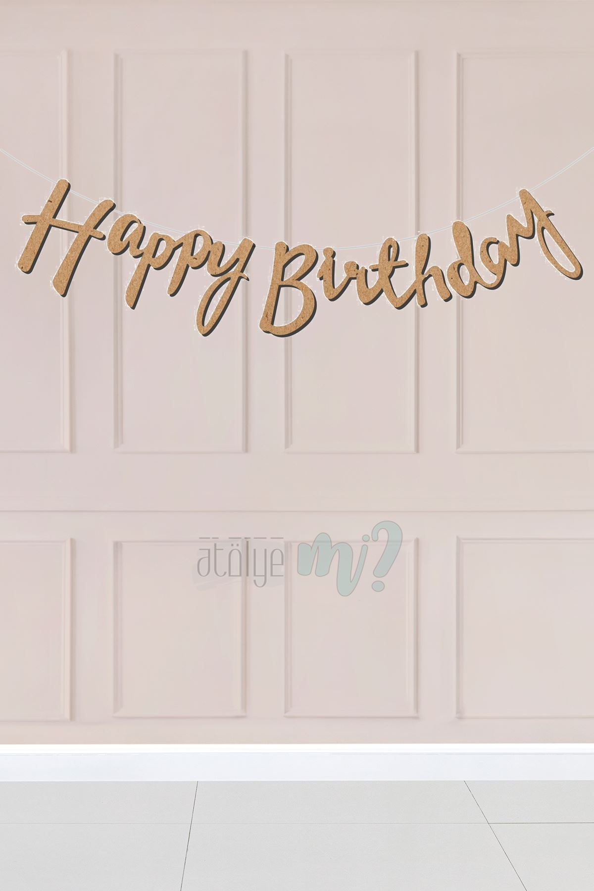 Atölye Mi Kraft Happy Birthday El Yazısı Kaligrafi Banner Doğum Günü Duvar Süsü