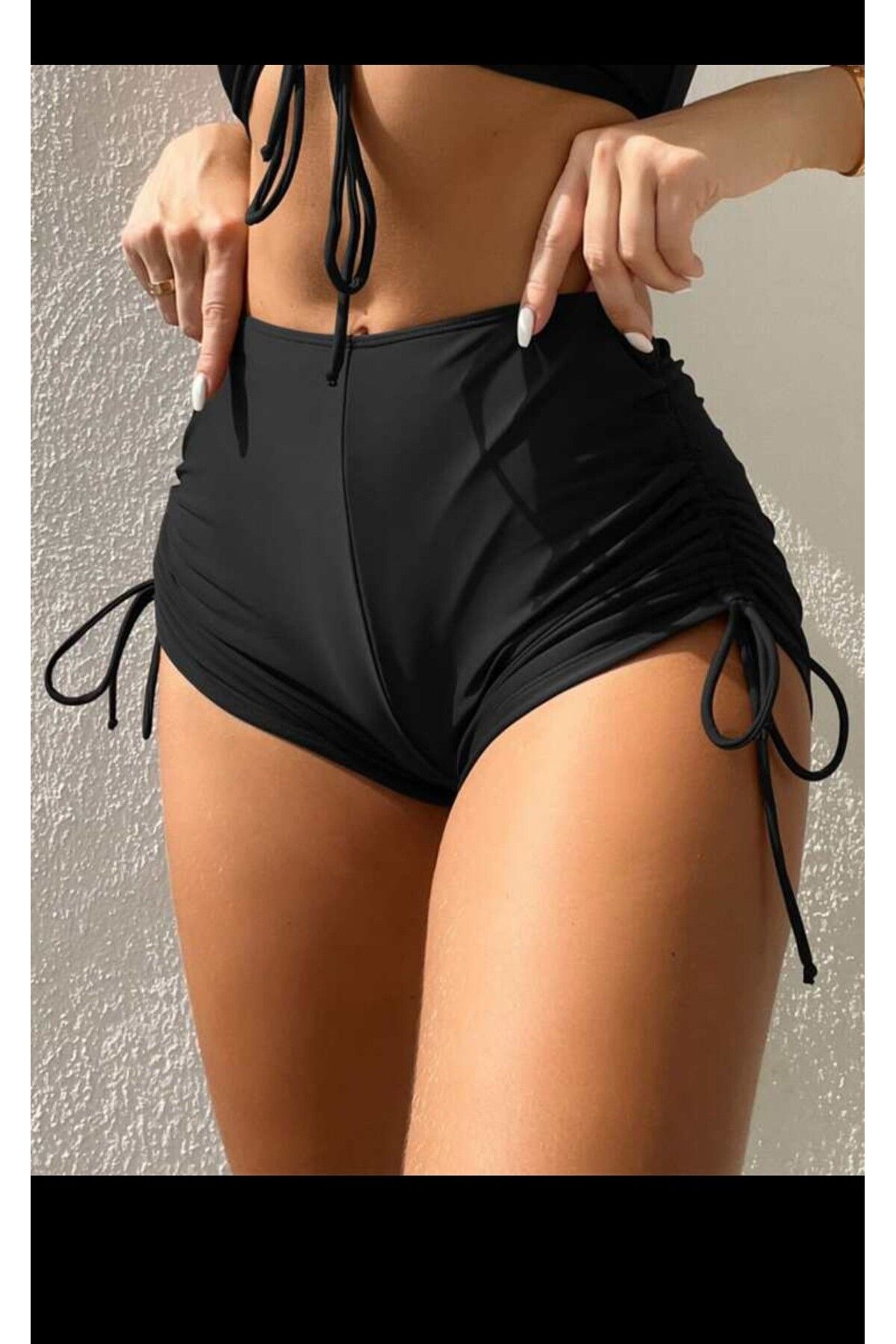 sayina Kadın siyah yanları büzgülü havuz-deniz şort bikini altı