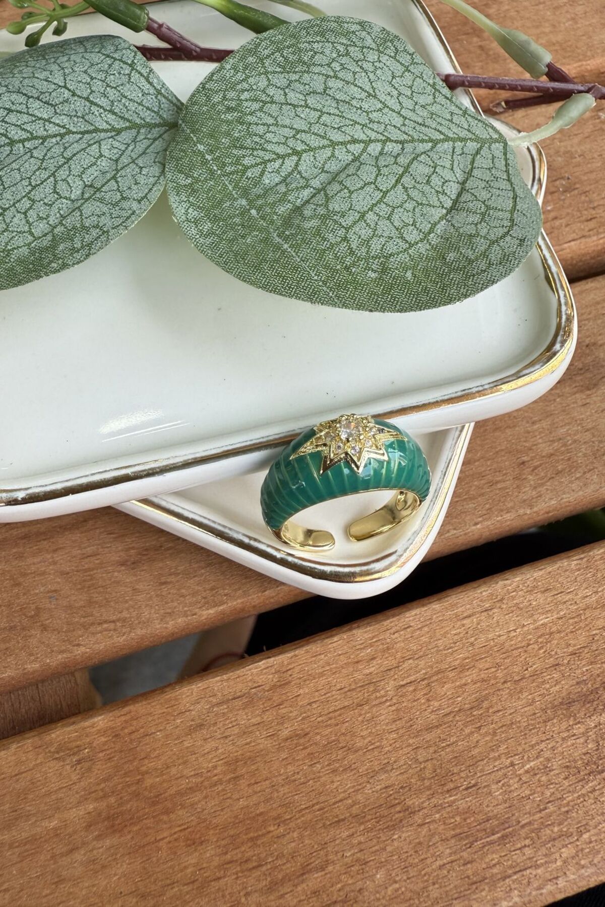 My Joyas Design 14K Altın Kaplama Mavi Mineli Victoria Yüzük