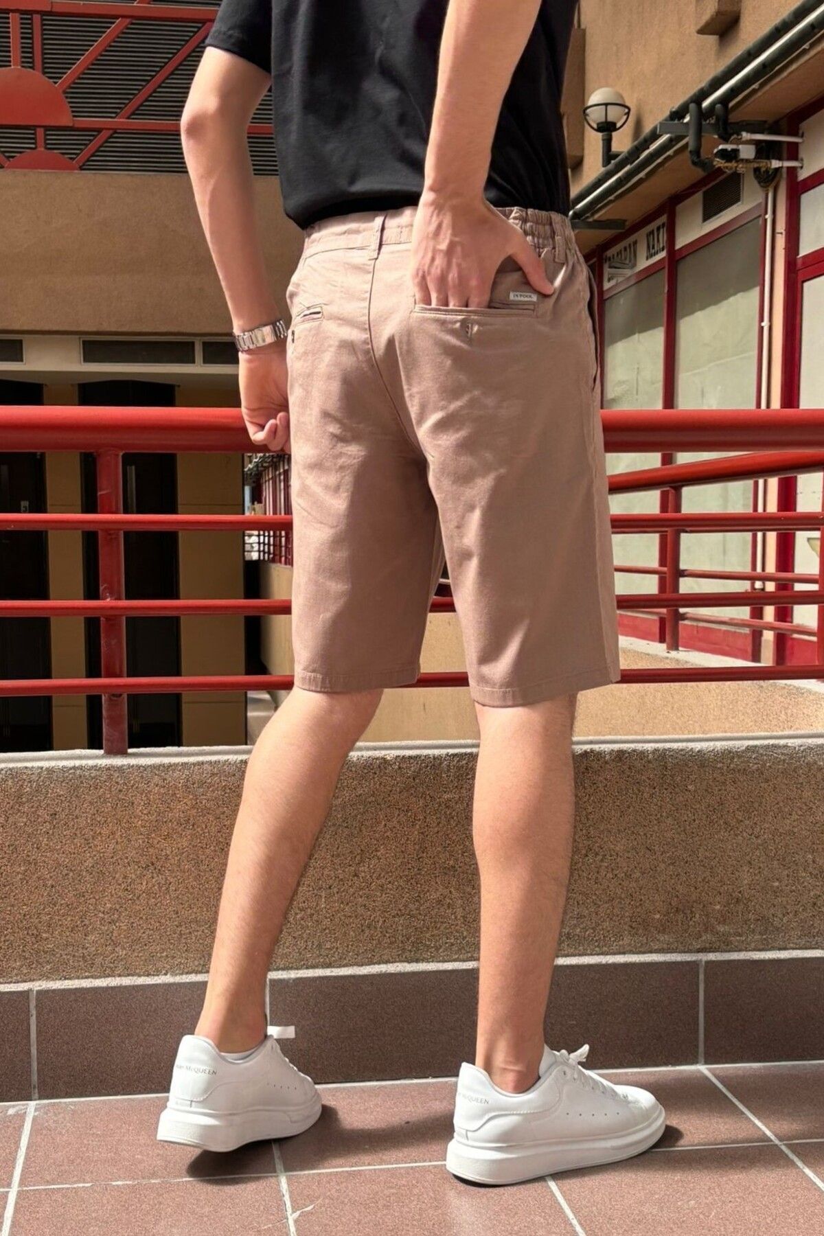 inpool  Erkek, bel bağcıklı, regular fit, Old Money Culture, pamuklu, keten dokuma şort 24INP284 - Görsel 5