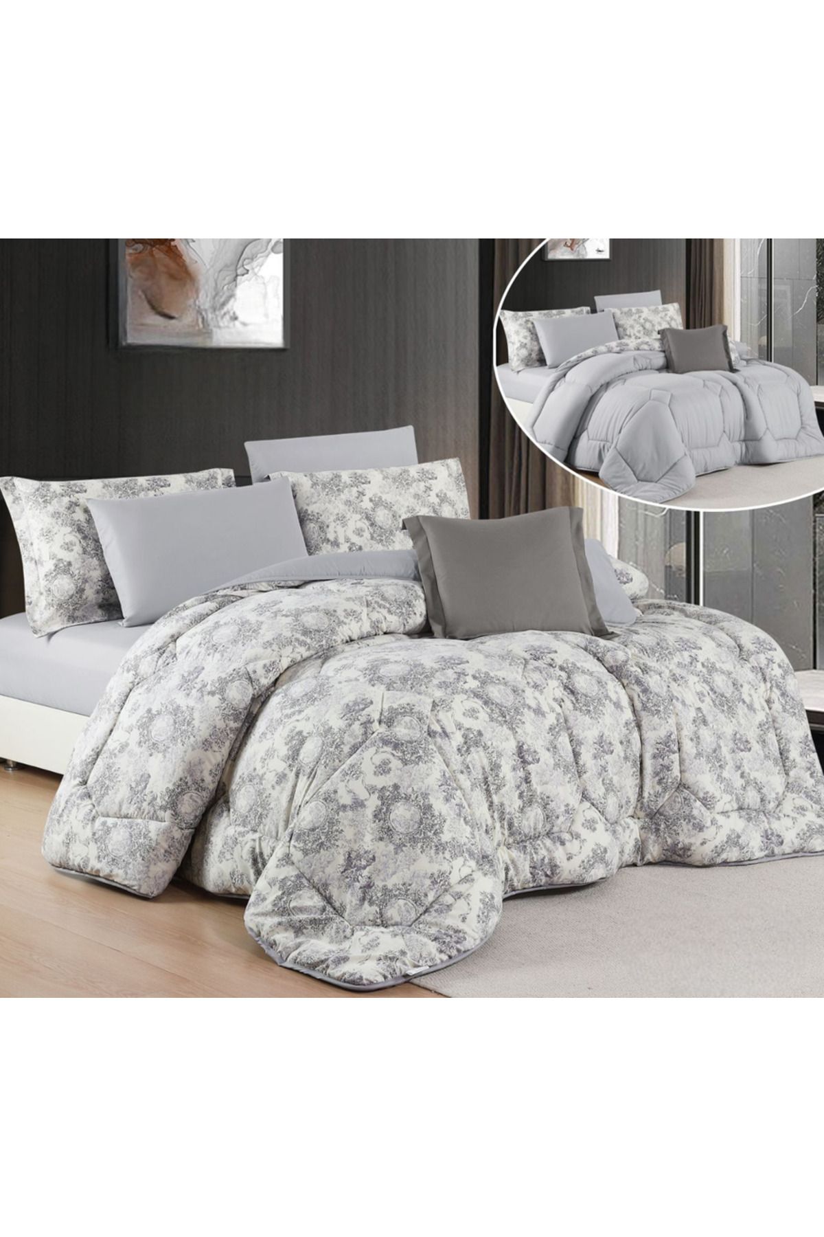 HOURS-Horse Macrofiber Comforter Set, 4 Pieces, Double-Sided, with an Elegant Pattern, EVINA-13 1