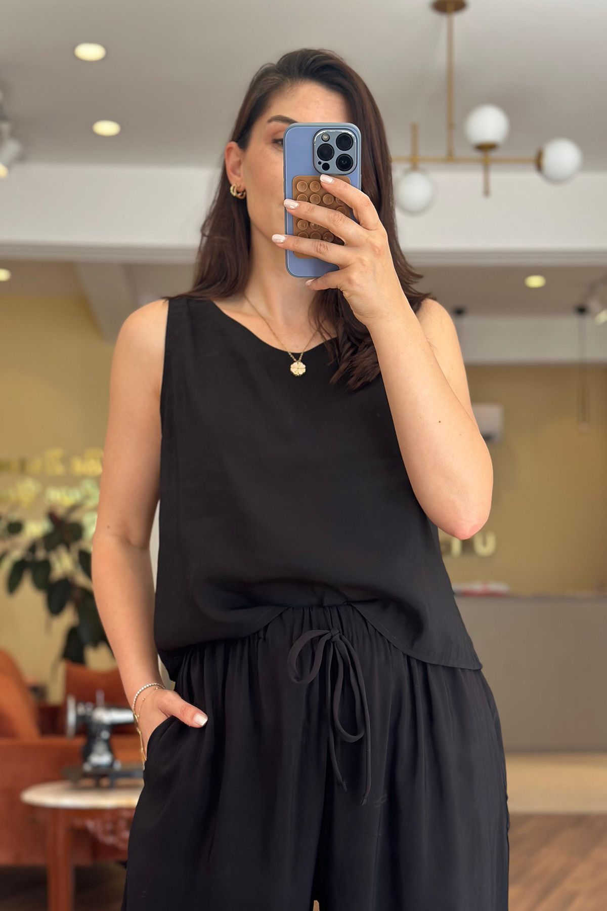 Unique Boutique Siyah Modal Kumaş Alt Üst Takım
