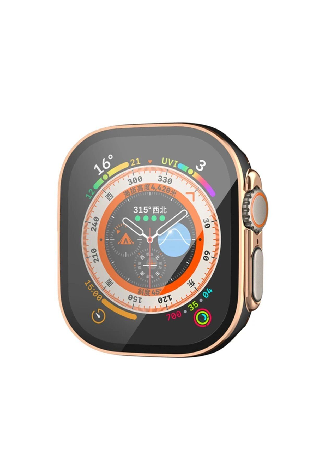 CepteToptan Watch Ultra 49mm Legend Camlı Kasa Ekran Koruyucu - Siyah-Gold Uyumlu