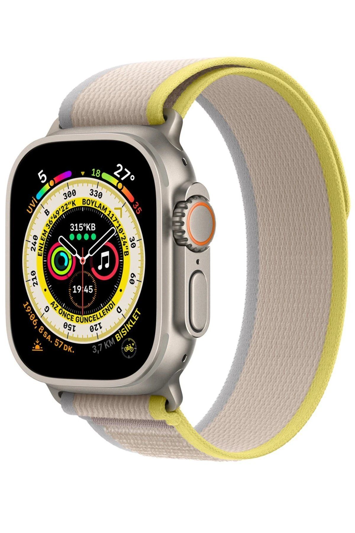 CepteToptan Newface Apple Watch 42mm Trail Kordon - Sarı-Bej