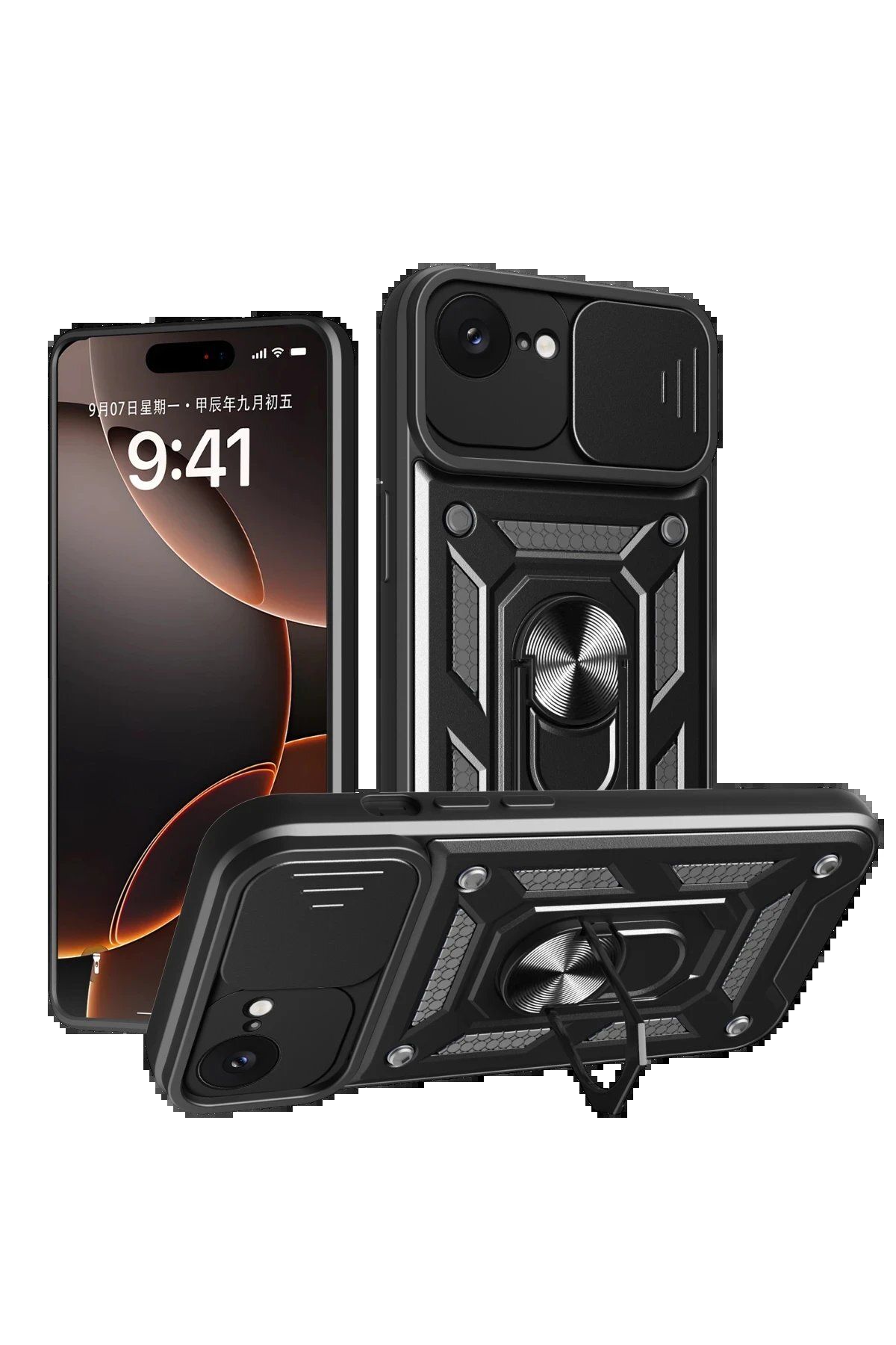 CepteToptan Newface iPhone 16E Kılıf Pars Lens Yüzüklü Silikon - Siyah