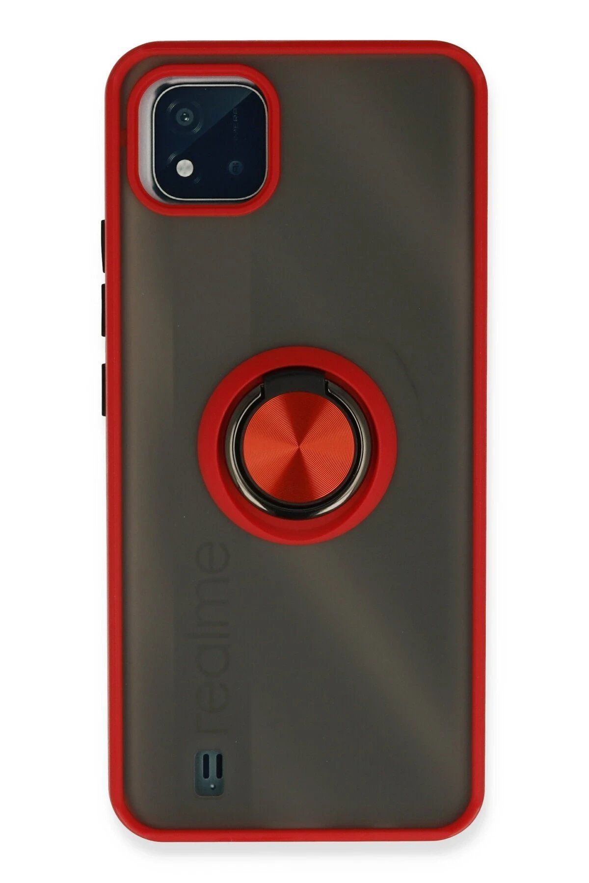 CepteToptan Newface Realme C11 2021 Kılıf Montreal Yüzüklü Silikon Kapak - Kırmızı