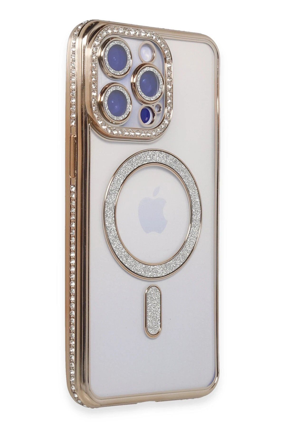 CepteToptan Newface iPhone 14 Pro Max Kılıf Joke Simli Magneticsafe Kılıf - Gold
