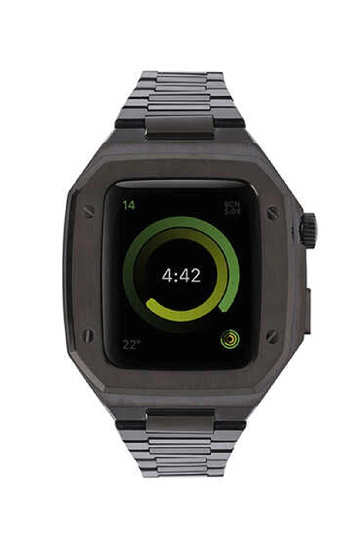 CepteToptan Apple Watch Uyumlu 44mm Metal Petek Kasalı Kordon - Siyah