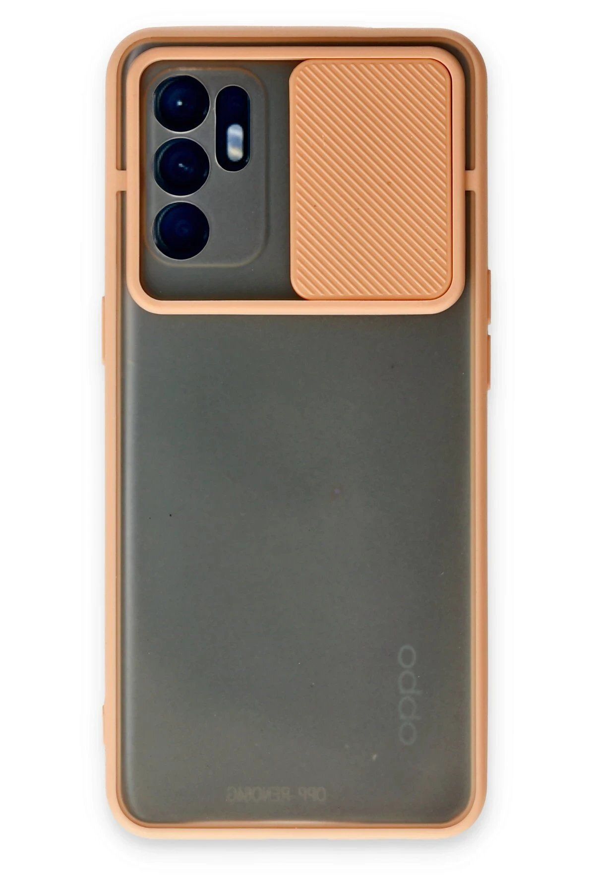 BIGBOYCL Oppo Reno 6 Kılıf Palm Buzlu Kamera Sürgülü Silikon - Pembe – Şık Tasarım