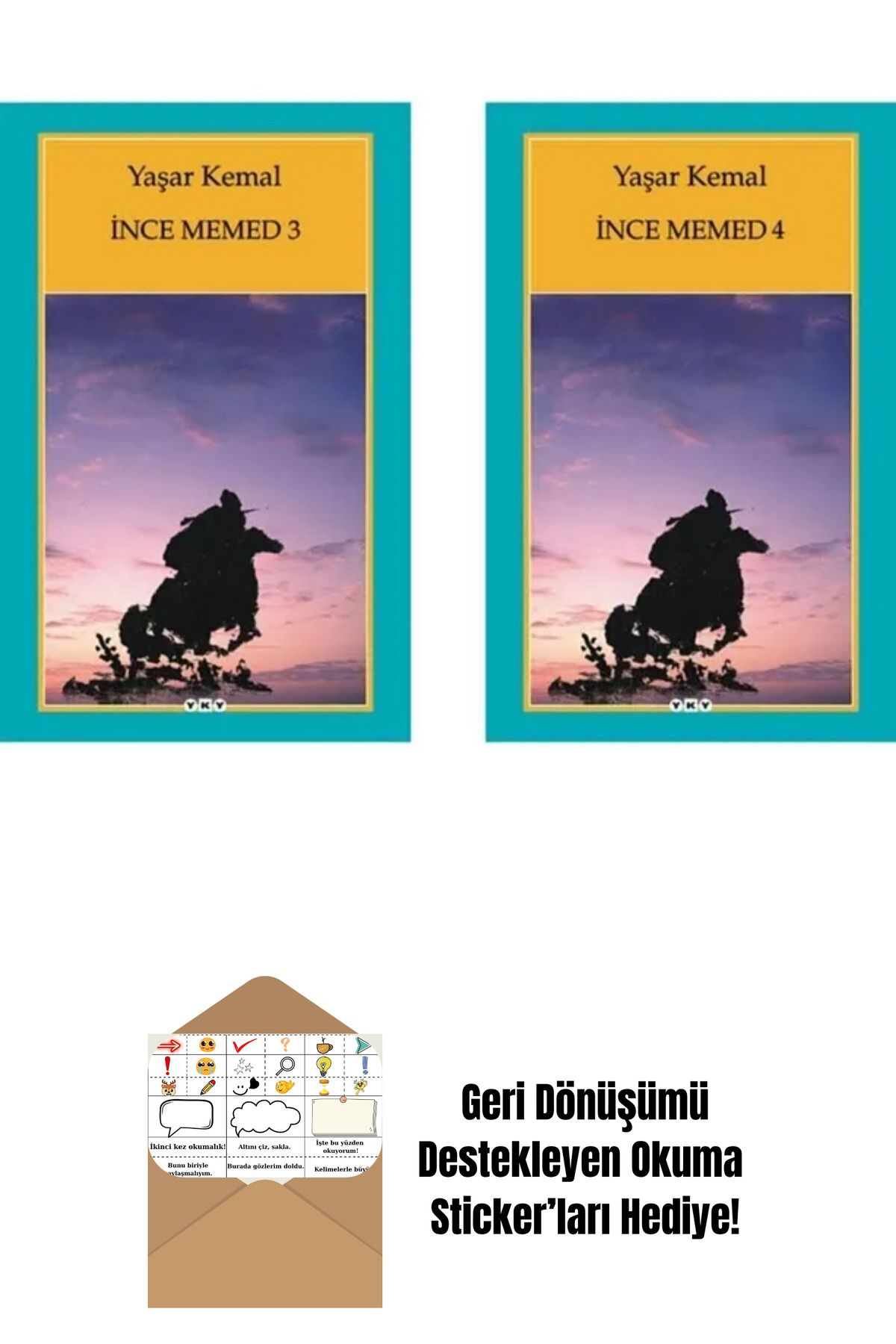 Yapı Kredi Yayınları İnce Memed 3 Ve 4 ( 2 Kitap Set ) + Okuma Sticker'ları