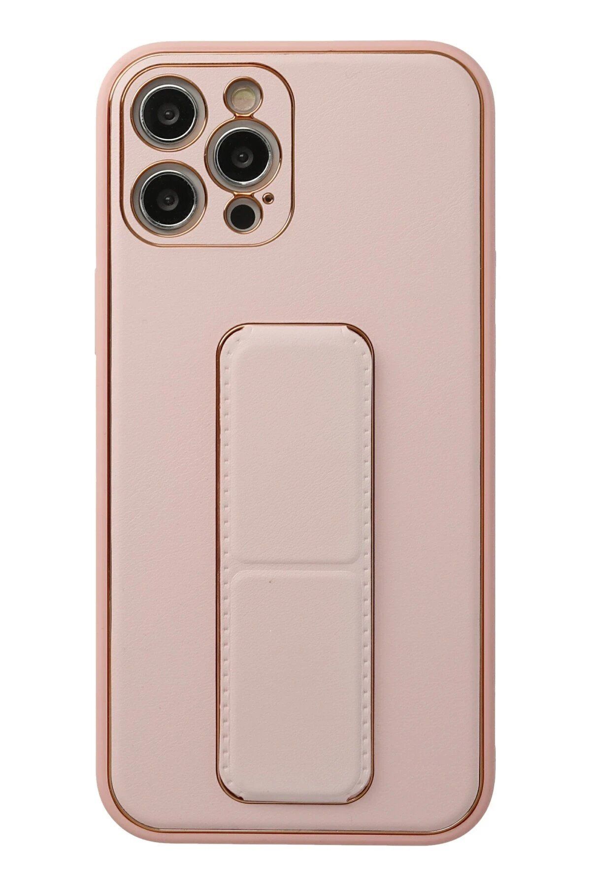 CepteToptan Newface iPhone 12 Pro Kılıf Coco Deri Standlı Kapak - Pembe