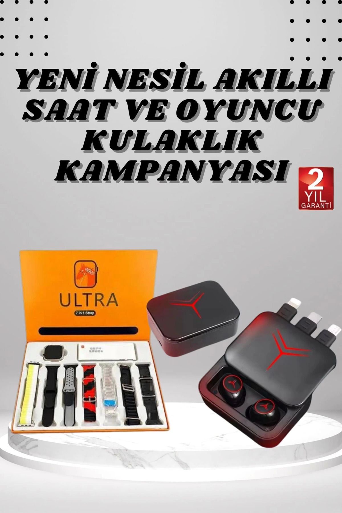 DENİZBİLİŞİM Dijital Göstergeli Powerbank Kablosuz Kulaklık Ve 7 Kordonlu Yeni Nesil Akıllı Saat Dokunmatik Kont