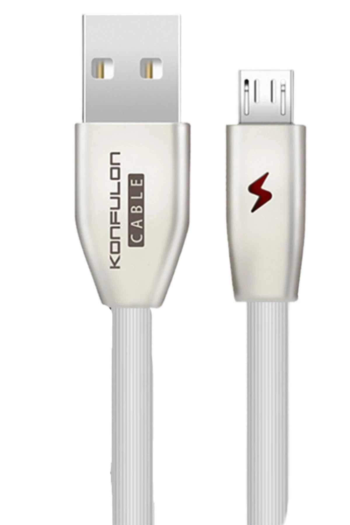 CepteToptan Konfulon S53 Led Işıklı Micro USB Kablo 1M 3A - Beyaz