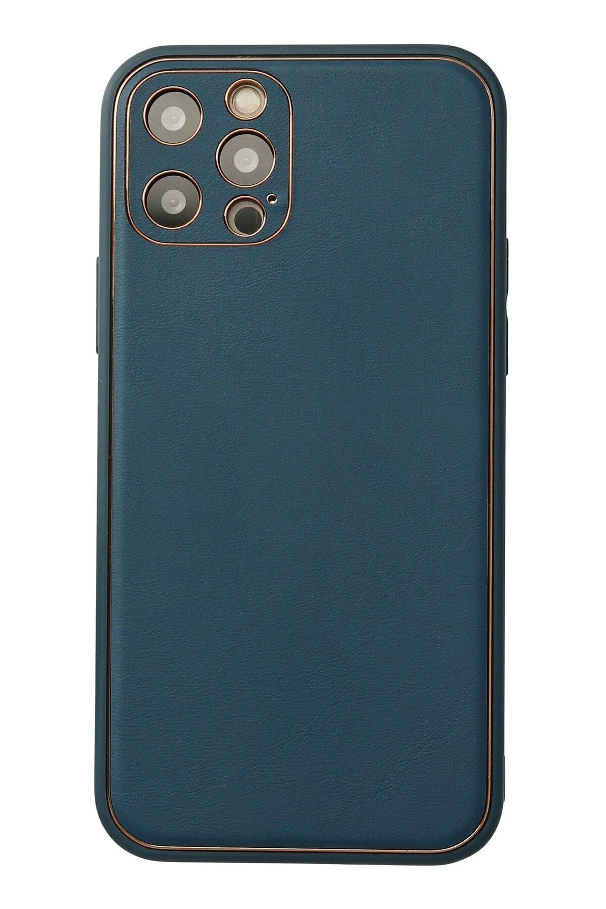 CepteToptan Newface iPhone 12 Pro Max Kılıf Coco Deri Silikon Kapak - Mavi
